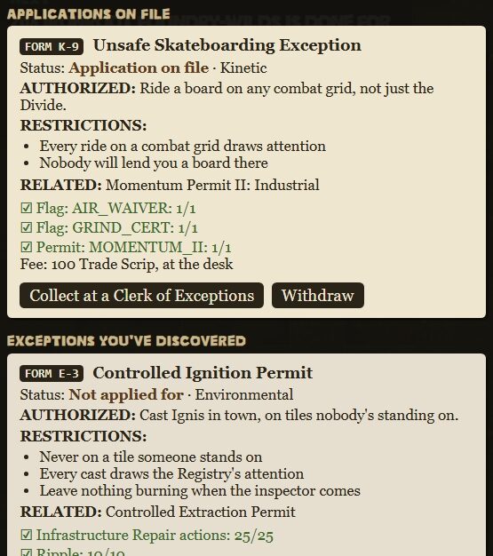 Two permit sheets on file in the Registry, with their requirements and restrictions spelled out