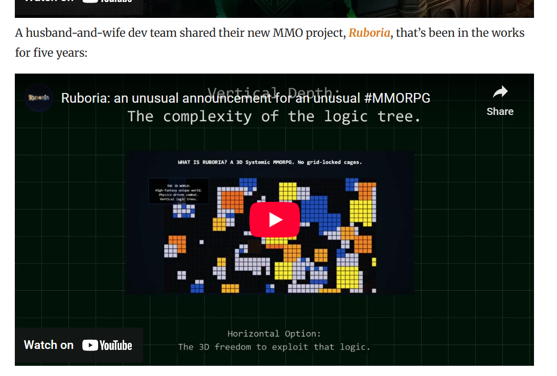 Screenshot of the MassivelyOP mention of Ruboria